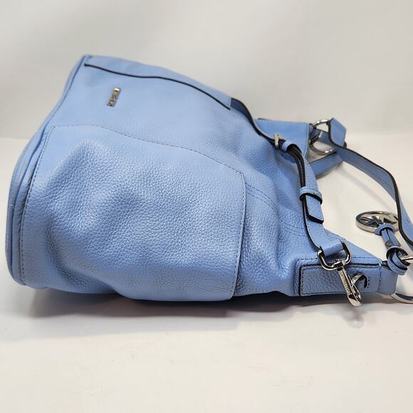 Michael Kors Anita Large Shoulder Crossbody Bag Light Blue Pebbled Leather Charm - Picture 3 of 8